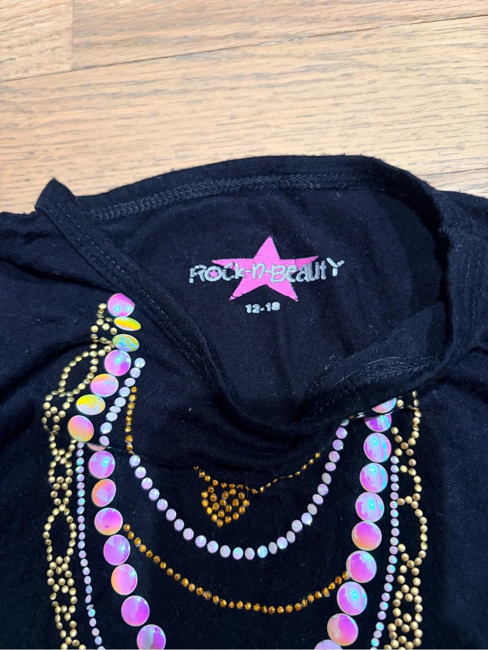 Denny’s baby girl Rock-n-Beauty brand rhinestone necklace long sleeve shirt